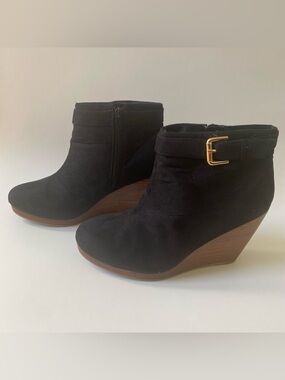 Black Faux Suede Wedge Ankle Boots